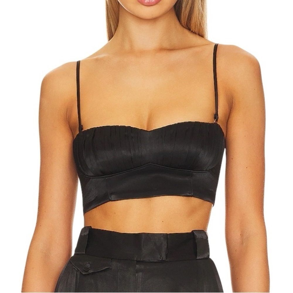 Shona Joy New NWT La Lune Black Crop Corded Ruched Bralette 12